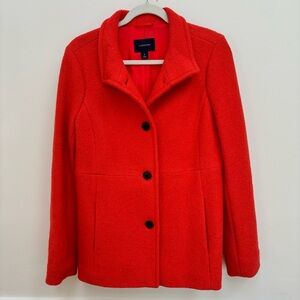 Lands End Boiled Wool Mid Length Car Coat Jacket Bright Cayenne Red Size 6
